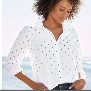 Garnet Hill 100% Organic Pima Cotton Button up Shirt Blouse, Long Sleeves, Sz 18